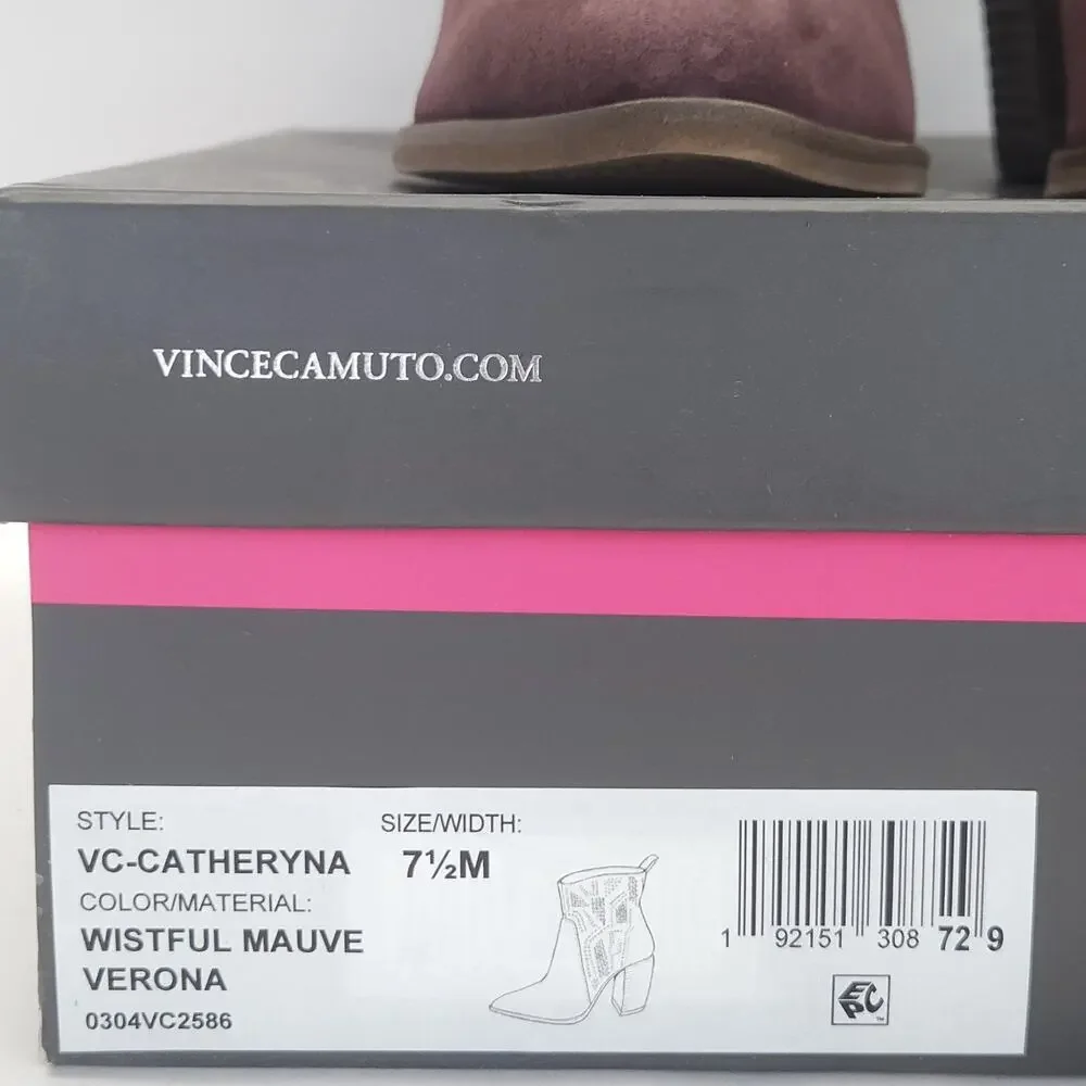 Vince Camuto Ankle Bootie 7.5 Block Heel Burgundy Suede Boho Winter Work 3.5